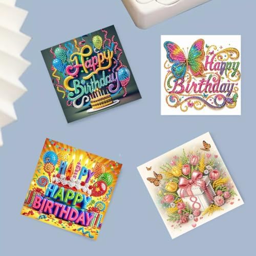 jinglinhh 6pcs Happy Birthday Football Butterfly Diamond Art Painting Greeting Cards with Envelopes, DIY Card Making Kits for Adults, Diamond Art Postcards Christmas Cards Craft Gifts - Image 6