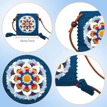 FREEBLOSS Crochet Kit for Beginners Mandala Pattern Crochet Bag Crochet Bag Starter Kit Square Crochet Tote Bag Set Knitting Kit with Step-by-Step Video Tutorials Adult Crafts Projects - Image 3