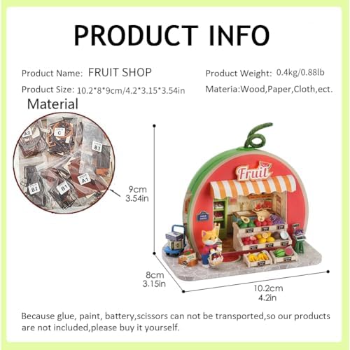 Dollhouse Miniature DIY House Kit,Mini 3D Wooden Doll House Craft Model with LED Creative Room Perfect DIY Gift for Friends, Lovers and Families (Fruit Shop) - Image 7