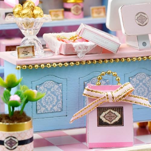 DIY Miniature Dollhouse Kits - Wooden Mini Model House with LED Lights, Tiny Furniture & Accessories – Craft Building Kits for Teens & Adults (Yummy Candy Shop) – Birthday Valentine's Gift - Image 7