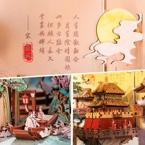 Fsolis Book Nook Kit, DIY Miniature House Kit 3D Wooden Puzzles Craft Kit for Adults Bookshelf Nook Decor Decorative Bookend for Women Teenagers and Book Lovers (Su Dongpo) - Image 5