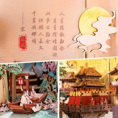 Fsolis Book Nook Kit, DIY Miniature House Kit 3D Wooden Puzzles Craft Kit for Adults Bookshelf Nook Decor Decorative Bookend for Women Teenagers and Book Lovers (Su Dongpo) - Image 5