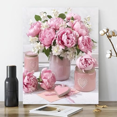 MaiMMaledy Paint by Numbers Kit for Adults Beginners Canvas Pictures with Framed Drawing Painting Acrylic Pigment with Wooden Triangle Easel Pink Flowers 8Wx12L inch - Image 3