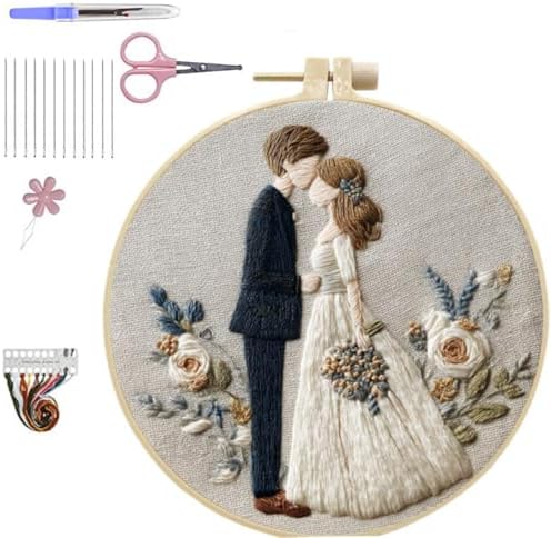 HCANPER Sweet Couple Embroidery Starter Kit, Valentine's Day Gifts，DIY Needle Punch Kit, Punch Needle Kits for Beginners,Include Pre-Printed Fabric,Tools,Embroidery Hoop,Threads. (Three) by Unknown