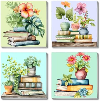 Fotasmua 4 Pack Framed Paint by Numbers for Adult, Book Paint by Numbers Kit for Adults Kids, DIY Flowers Plant Acrylic Painting on Canvas for Home Wall Art Decor 8 x 8 Inch by Fotasmua