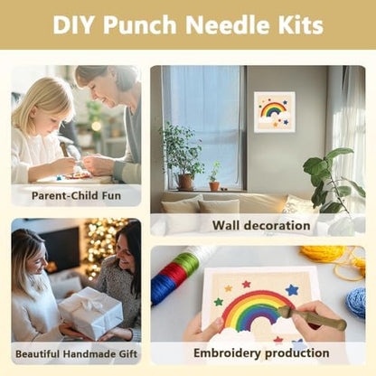 Doodlream Rainbow Star DIY Punch Needle Embroidery Kit for Adult Beginner, 9.4" Rainbow Punch Stitching Craft Set for Starter with Frame, Fabric Pattern, Threader, Yarn, Pinch Needle - Image 4