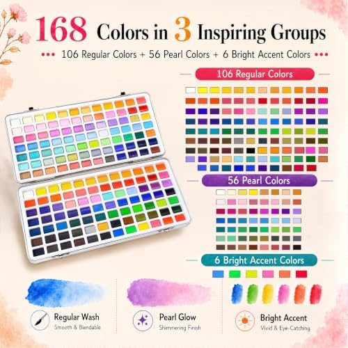 168 Colors Watercolor Paint Set with Watercolor Workbook for Adults - Image 4