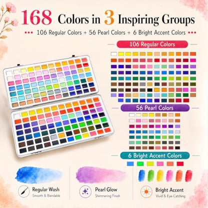 168 Colors Watercolor Paint Set with Watercolor Workbook for Adults - Image 4