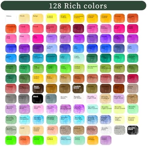 Artecho 128-Color Watercolor Paint Set with Metallics, Portable Tin Case - Image 2