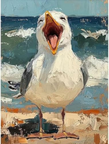 Fun Seagull Paint by Numbers Kit for Adults Framed Canvas, Frameworkless by FairylandJinWenn