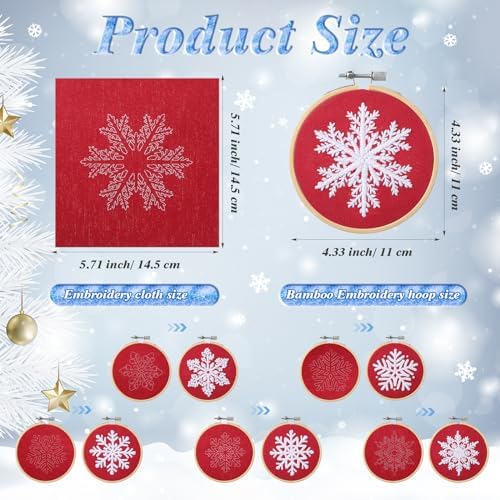 Roowest 6 Sets Christmas Embroidery Kits Snowflake Ornament DIY,Red - Image 2