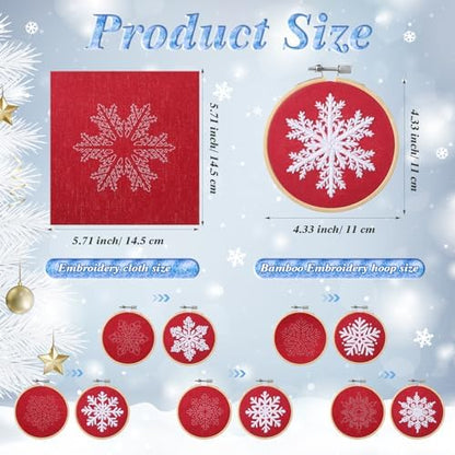 Roowest 6 Sets Christmas Embroidery Kits Snowflake Ornament DIY,Red - Image 2