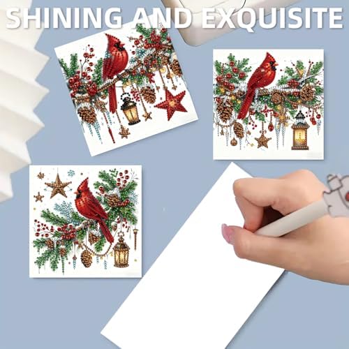Diamond Art Christmas Cards Kit, 6PCS DIY Diamond Painting Christmas Cards with Envelopes, 5D Diamond Dot Greeting Cards for Adults, Xmas Card for Holiday Crafting Gifts (Christmas Cardinal) - Image 3