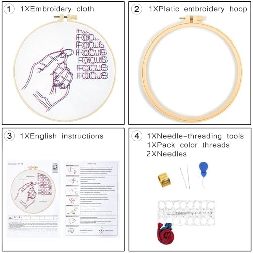 Crafmanoe Easy Hand Embroidery Kits for Beginners Adults, Focus Embroidery Starter Kits, Counted Cross Stitch Kits for Beginners Craft Kits for Adults Women, Embroidery Hoops, Thread & Video Tutorial - Image 6