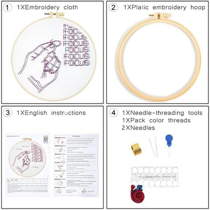 Crafmanoe Easy Hand Embroidery Kits for Beginners Adults, Focus Embroidery Starter Kits, Counted Cross Stitch Kits for Beginners Craft Kits for Adults Women, Embroidery Hoops, Thread & Video Tutorial - Image 6