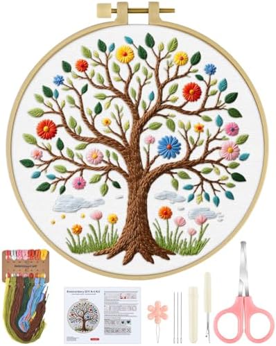 ERKOON Embroidery Kit for Beginners Adult, Cross Stitch Set Include Embroidery Cloth Hoops Threads for Craft Lover Hand Stitch with Embroidery Skill Techniques (Tree) by ERKOON