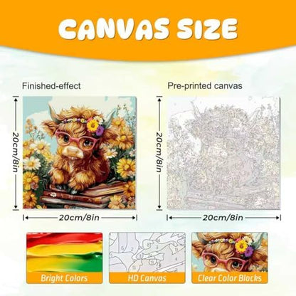 Highland Cow Paint by Numbers Kit for Adults with Frame & Easel 8x8inch - Image 5