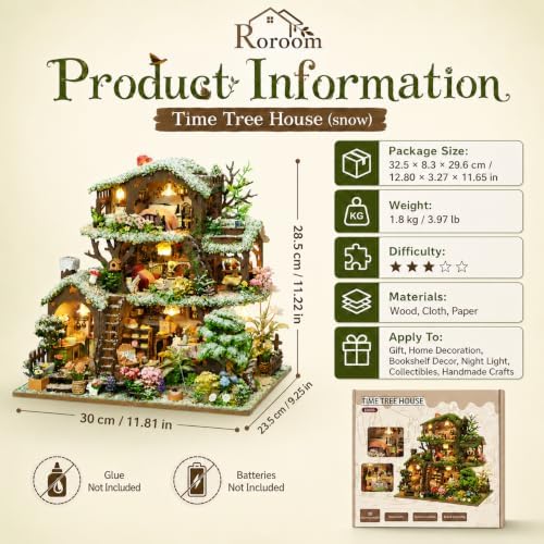 Roroom DIY Miniature House Kit, Snowy Fairy Forest House Dollhouse Kit - Image 2