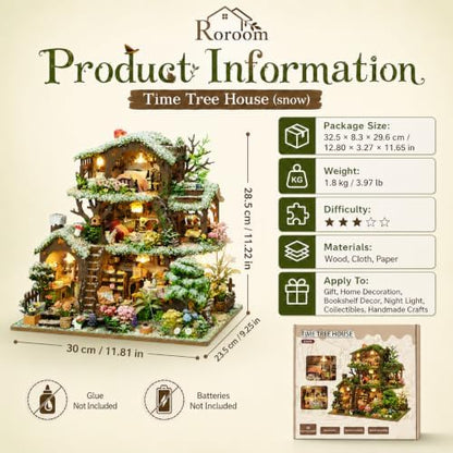Roroom DIY Miniature House Kit, Snowy Fairy Forest House Dollhouse Kit - Image 2