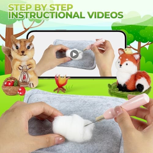 MOREJMTT Needle Felting Kit, 5 PCS Animal Needle Felting Beginner Kits, Wool Felt Needle Felting Tools Foam Pad, Craft Party Supplies for Beginners Adult(Forest Animals) - Image 3
