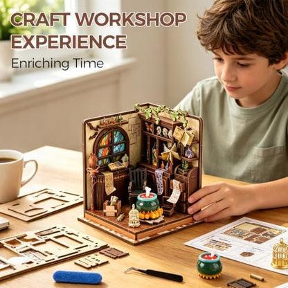 Book Nook Kit – DIY Miniature House Kit, Book Nook Kits for Adults, 3D Wooden Puzzle Craft Workshop Scene, Bookshelf Decor Insert, Home Office & Study Room Gift - Image 4