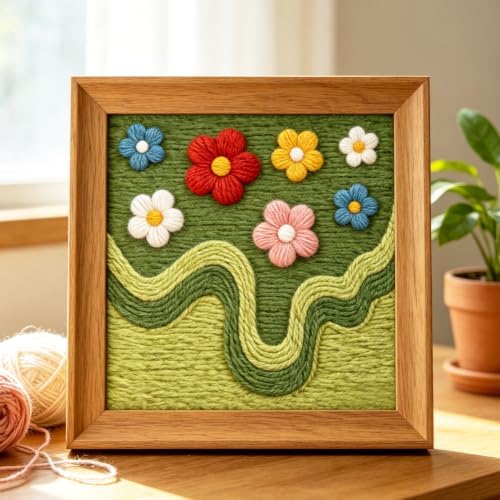 INFUNLY Green Moss Punch Needle Kit for Beginners Flowers Punch Needle Embroidery Kits for Adults DIY Punch-Stitching Kit with Instruction Threader Needles Square Frame for Wall Decor 9.4''x9.4'' - Image 4