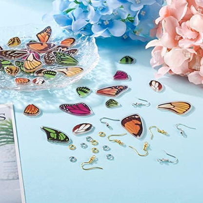 FASHEWELRY 56Pcs Acrylic Butterfly Wings Charms Fairy Wings Earring Charms Dragonfly Wings Pendants with 120Pcs Earring Hooks & Jump Rings for Crafts Jewelry Making - Image 7