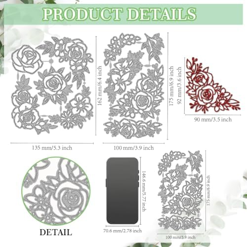 MAYJOYDIY Rose Corner Die Cuts for Card Making Flower Corner Frame Metal Cutting Dies Wedding Flower Leaves Embossing Cutting Stencil for Scrapbooking Craft Paper Valentine Card Gift Decoration - Image 2