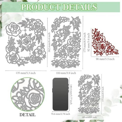 MAYJOYDIY Rose Corner Die Cuts for Card Making Flower Corner Frame Metal Cutting Dies Wedding Flower Leaves Embossing Cutting Stencil for Scrapbooking Craft Paper Valentine Card Gift Decoration - Image 2