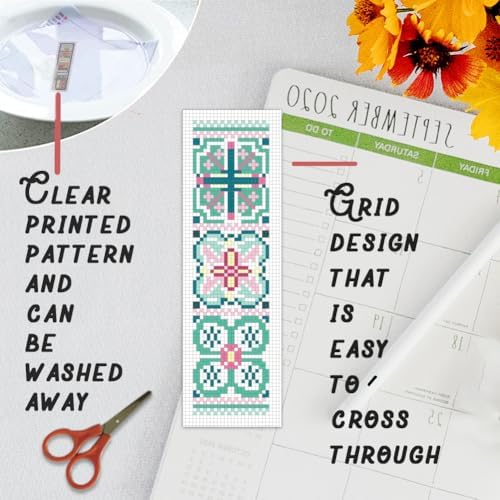 BEUNITONE Cross Stitch Bookmark Kits 6 Pcs Variegated Flowers DIY Bookmarks Cross Stitch Set for Adults Beginners Hand Embroidery Set Traditional Decorative Patterns Craft Kits for Gifts 8''x2.4'' - Image 3