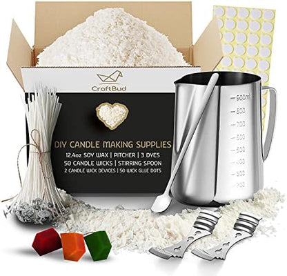 CraftBud Soy Candle Making Kit for Adults & Kids, 12.4Oz Soy Wax, 108 PC DIY Kit Includes Wax Melter, Wicks, Dyes & More by CraftBud