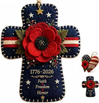 DIY Patriotic Poppy Cross Ornament Kit - 1776-2026 America 250th Anniversary Felt Craft Set - Faith Freedom Honor Embroidery Decor for Memorial Day, Independence Day,Veterans Day-Handmade Gift (Cross) by Unknown