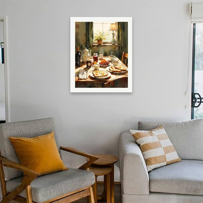 Country Kitchen Paint by Numbers Kit for Adults - DIY Rustic Breakfast Table Scene Painting on Canvas 16x20 Inches, Acrylic Paint Set, Suitable for Beginners,Art for Home Decoration or Gifts - Image 4