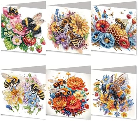 DIZAKIM 6 Pieces Christmas Theme Design Diamond Painting Greeting Card Set, DIY 5D Unique Rhinestone Art Embellishment Mosaic Christmas Greeting Card Crafts, Mosaic Handmade Creative Postcards (#10) by DIZAKIM
