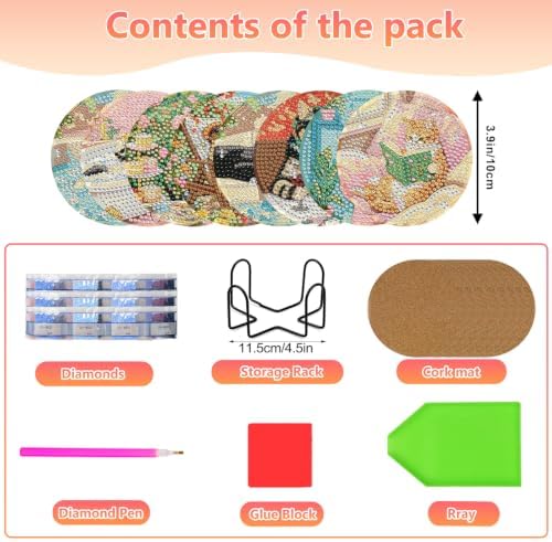 8 Pcs Cat Diamond Art Coasters Kit for Adults, Diamond Painting Coasters - Image 3