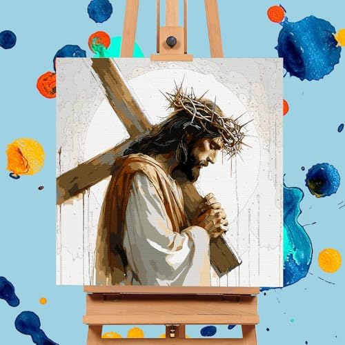 Paint by Numbers Kit for Adults, Jesus Cross Acrylic Canvas Painting Set - Image 4