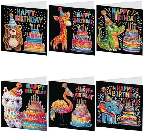 TDFERAN 6 Pack Paint by Numbers Kit Adults All Occasion Cards with Envelopes Diamond Painting Blank Birthday Greeting Cards Greeting Cards Thinking of You Encouragement Cards Birthday Bear Crocodile by TDFERAN
