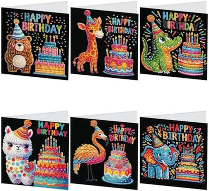 TDFERAN 6 Pack Paint by Numbers Kit Adults All Occasion Cards with Envelopes Diamond Painting Blank Birthday Greeting Cards Greeting Cards Thinking of You Encouragement Cards Birthday Bear Crocodile by TDFERAN