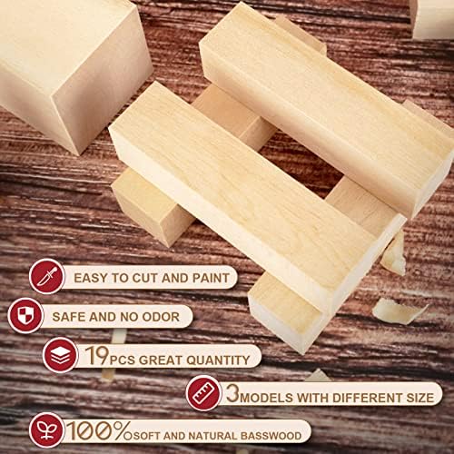 Basswood Carving Blocks, 19PCS Whittling Wood Blocks Kit with 3 Different Sizes, Bass Wood for Carving Easy to Use, for Kids and Adults - Image 4