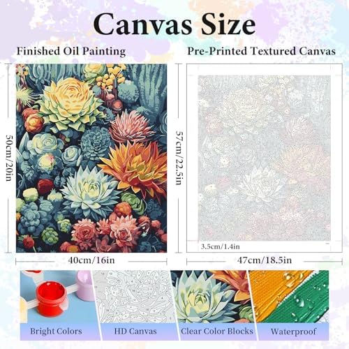 Paint by Numbers Kit for Adults, Succulent Number Painting Canvas Kit - Image 3