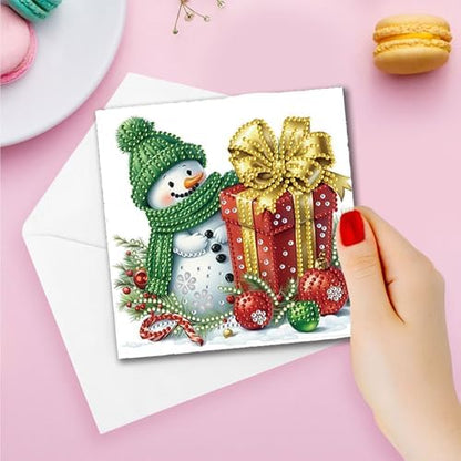 DIY Diamond Greeting Cards Set Christmas, 5D DIY Diamond Art Painting Greeting Card, DIY Christmas Card Making Kits for Family Friends Handmade Gift-#03-Snowman - Image 4