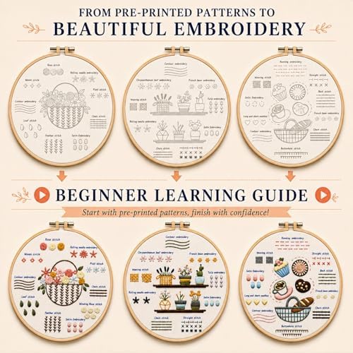 Ruyitycy Embroidery Kit for Beginners and Adults, Learn 21 Stitches with Video Tutorials, All-in-One Hand Embroidery Starter Set with Patterns, Hoop, Threads and Tools - Image 6