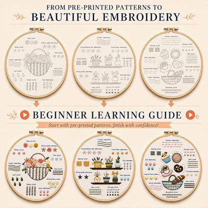 Ruyitycy Embroidery Kit for Beginners and Adults, Learn 21 Stitches with Video Tutorials, All-in-One Hand Embroidery Starter Set with Patterns, Hoop, Threads and Tools - Image 6