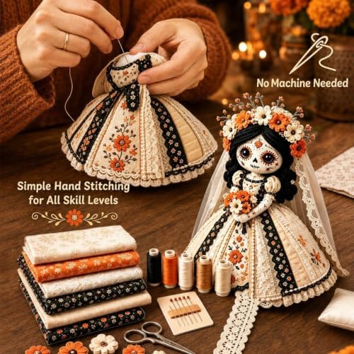 Day of the Dead Patchwork Doll DIY Kit, Halloween Sewing Craft Kit (A.) - Image 3
