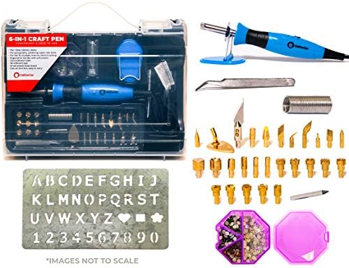 6 In 1 Wood Burning Tool Kit, Leather Tools, Hot Iron On, Soldering Iron, Hot Fix Crystals And Foam Cutter All In One by Calcor by CalCor