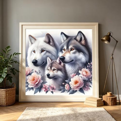 Mosaflare Wolf Family Stamped Cross Stitch Kits for Beginner 13.7x13.7 Inch - Image 2
