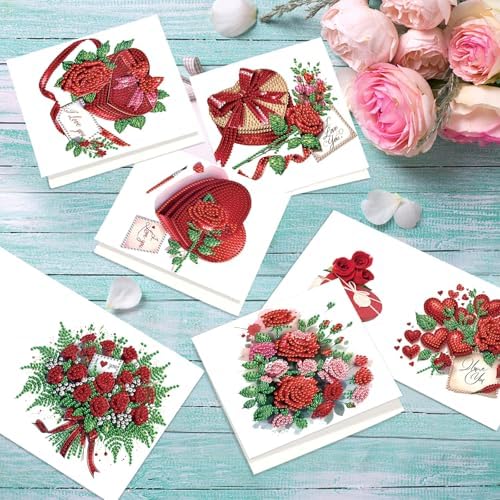 12pcs Diamond Art Painting Cards Valentine's Day Heart Rose Kit - Image 5