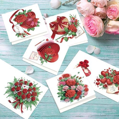 jinglinhh 12pcs Valentine's Day Diamond Art Painting Rose Flower Love Heart Cake Greeting Cards with Envelopes, DIY Card Making Kits for Adults, Diamond Art Holiday Birthday Cards Craft Gifts - Image 6