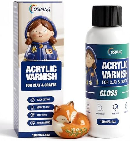 OSBANG 100ML Air Dry Clay Glaze, High Gloss Air Dry Clay Varnish, Protects Clay from Cracking, Scratches and Wear, Clear Sealant for Ceramics, Paintings, Wood and DIY Projects by OSBANG