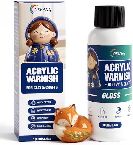 OSBANG 100ML Air Dry Clay Glaze, High Gloss Air Dry Clay Varnish, Protects Clay from Cracking, Scratches and Wear, Clear Sealant for Ceramics, Paintings, Wood and DIY Projects by OSBANG
